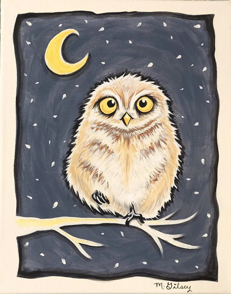 Moonlight Owl ORIGINAL Painting 11"x14" acrylic painting for sale Outta the Blue Studio
