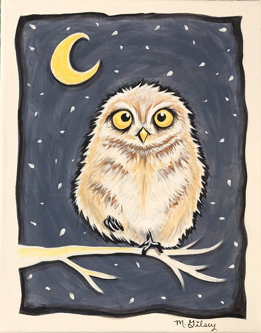 Moonlight Owl ORIGINAL Painting 11"x14" acrylic painting for sale