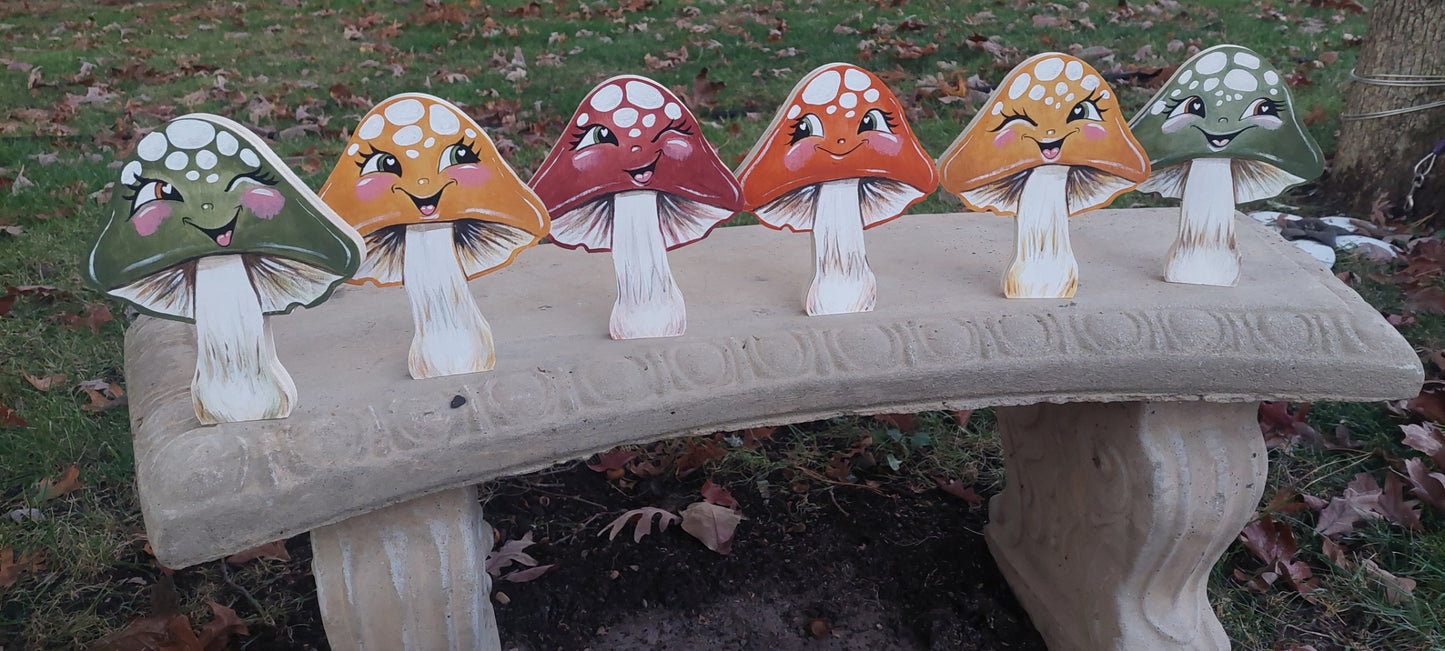 Woodland Decor Handpainted Wooden Mushroom Decoration, Yellow spotted Mushroom, Kids Room Decor, For Her, Cute on Shelf, Gift for her, Painted Wood Mushroom