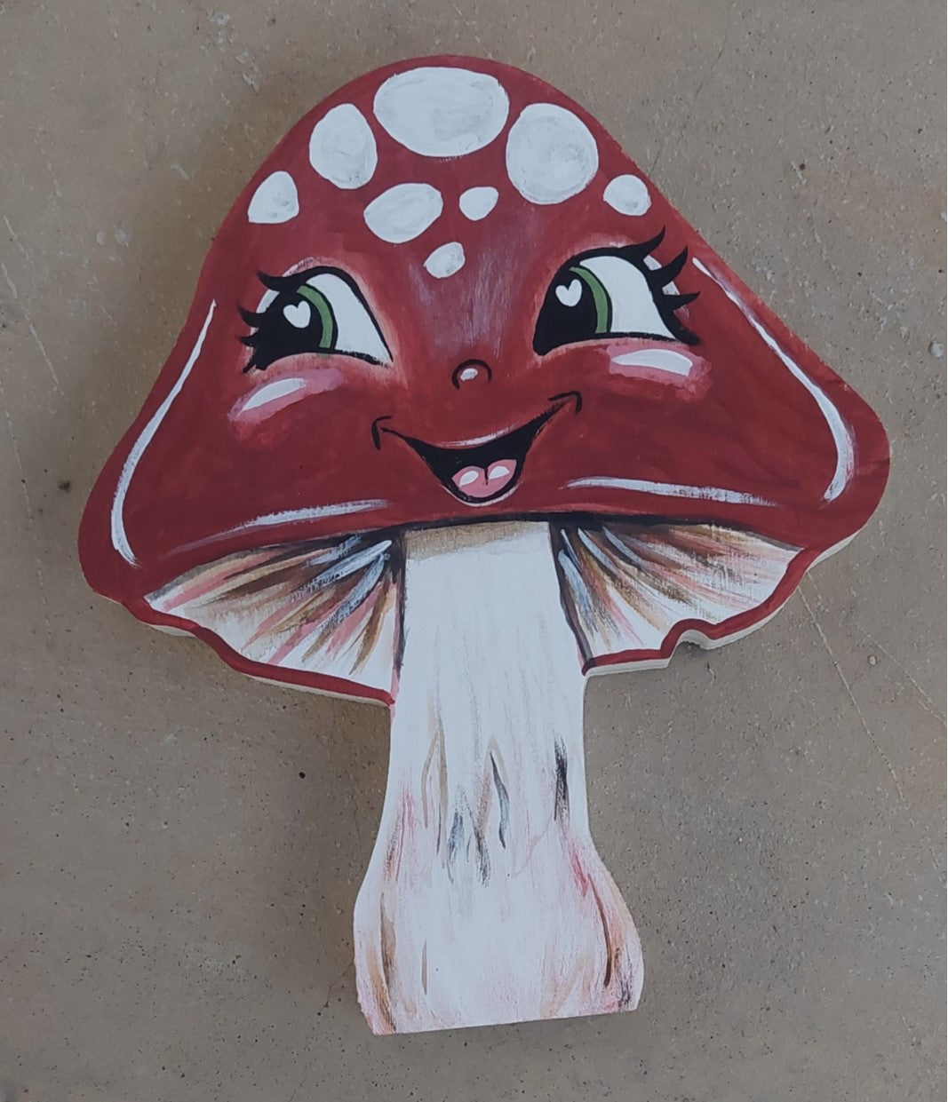 Woodland Decor Handpainted Wooden Mushroom Decoration, Yellow spotted Mushroom, Kids Room Decor, For Her, Cute on Shelf, Gift for her, Painted Wood Mushroom