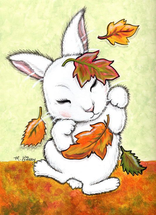 Autumn Leaves Bunny ORIGINAL Painting for Sale 9"x12"