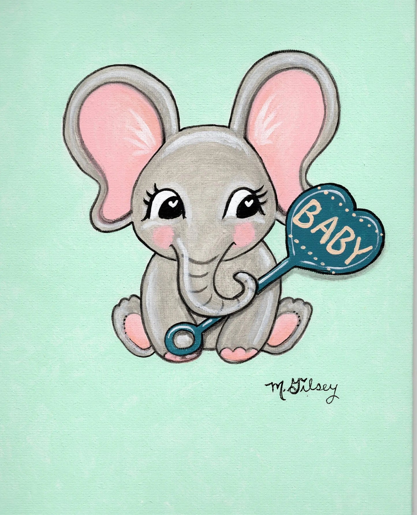 Baby Elephant ORIGINAL Painting 8"x10" acrylic painting Outta the Blue Studio
