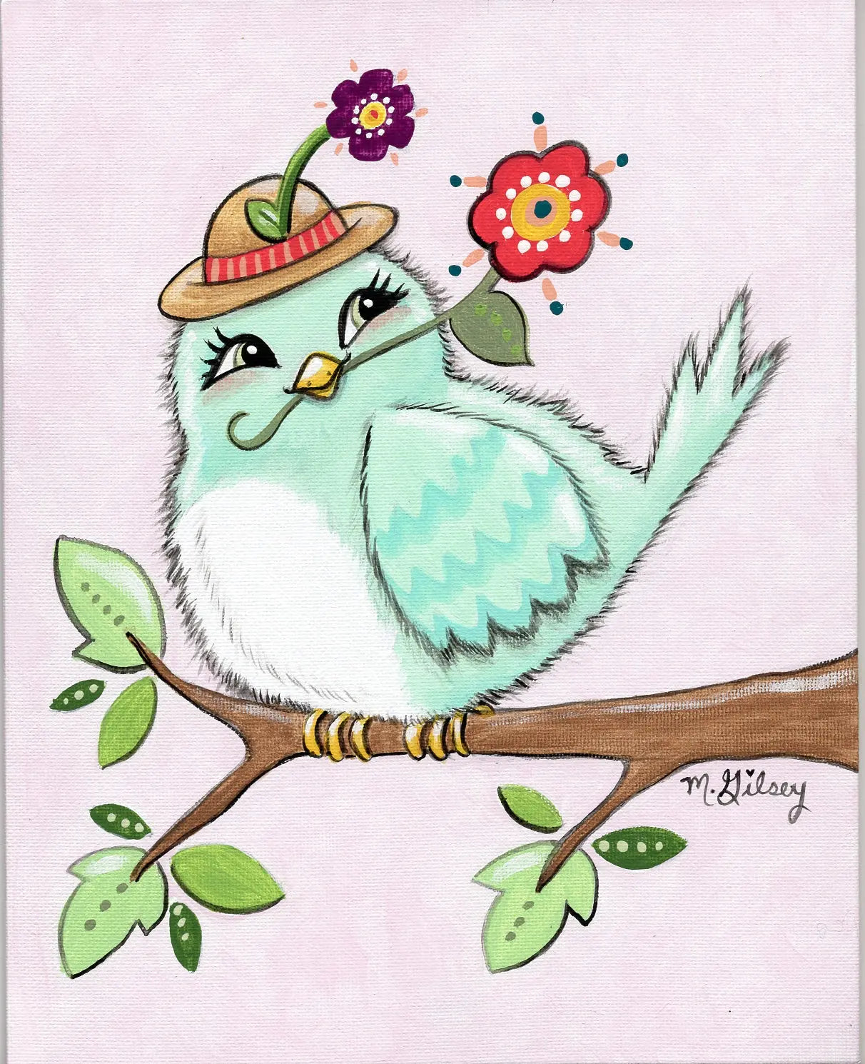 Blue Bird of Happy ORIGINAL 8"x10" Acrylic Painting Outta the Blue Studio