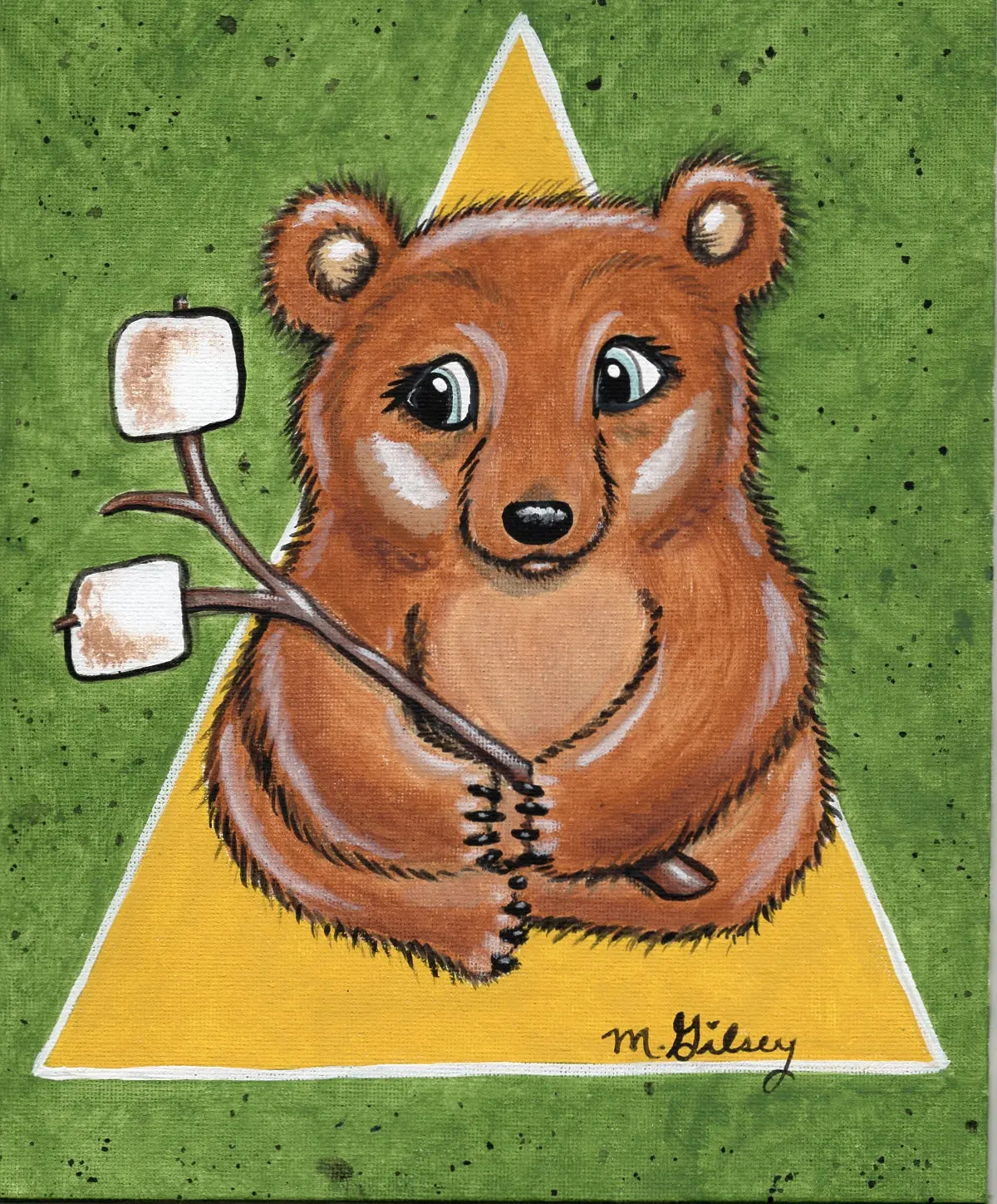 Camping Bear ORIGINAL acrylic painting 8"x10" Outta the Blue Studio