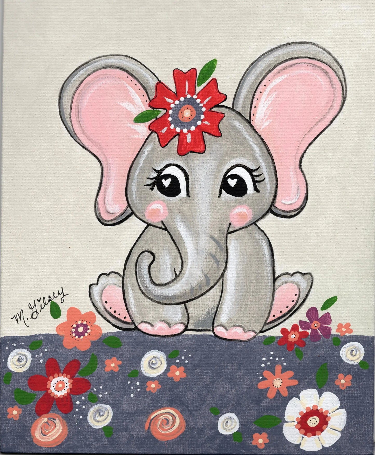 Floral Elephant ORIGINAL Painting 8"x10" acrylic painting for sale Outta the Blue Studio