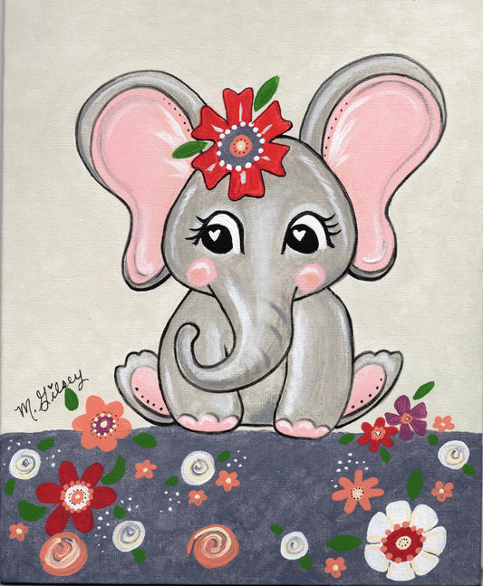 Floral Elephant ORIGINAL Painting 8"x10" acrylic painting for sale