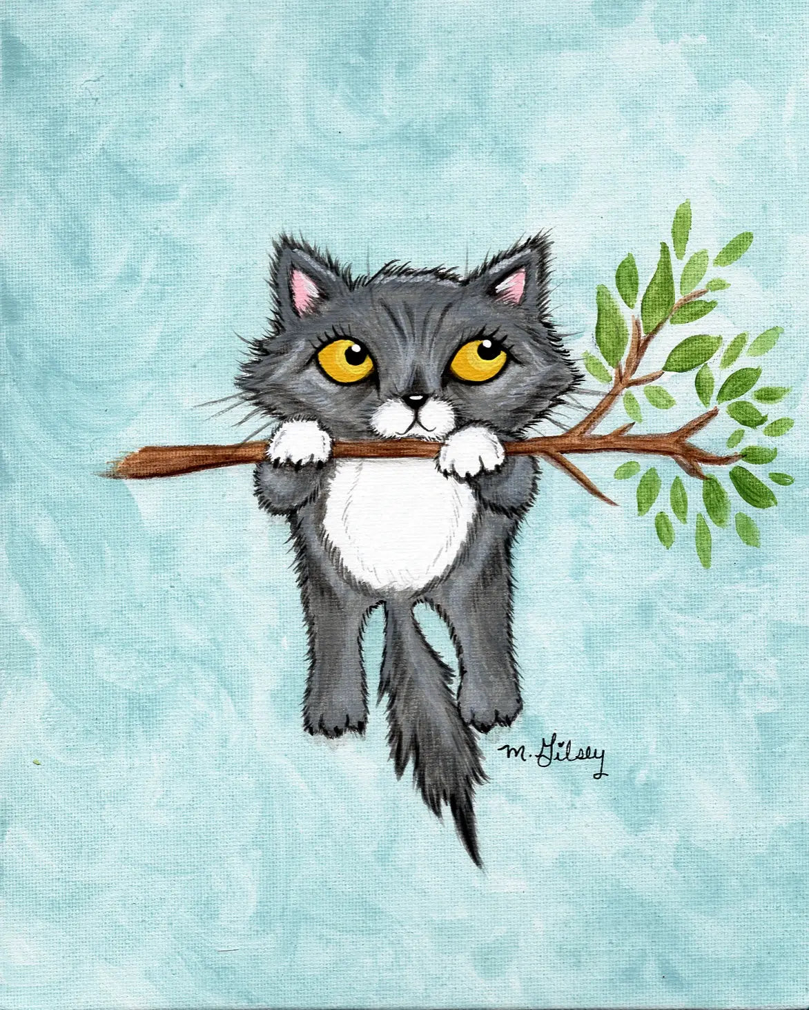 Hang In There Cat ORIGINAL Painting 8"x10" acrylic painting Outta the Blue Studio