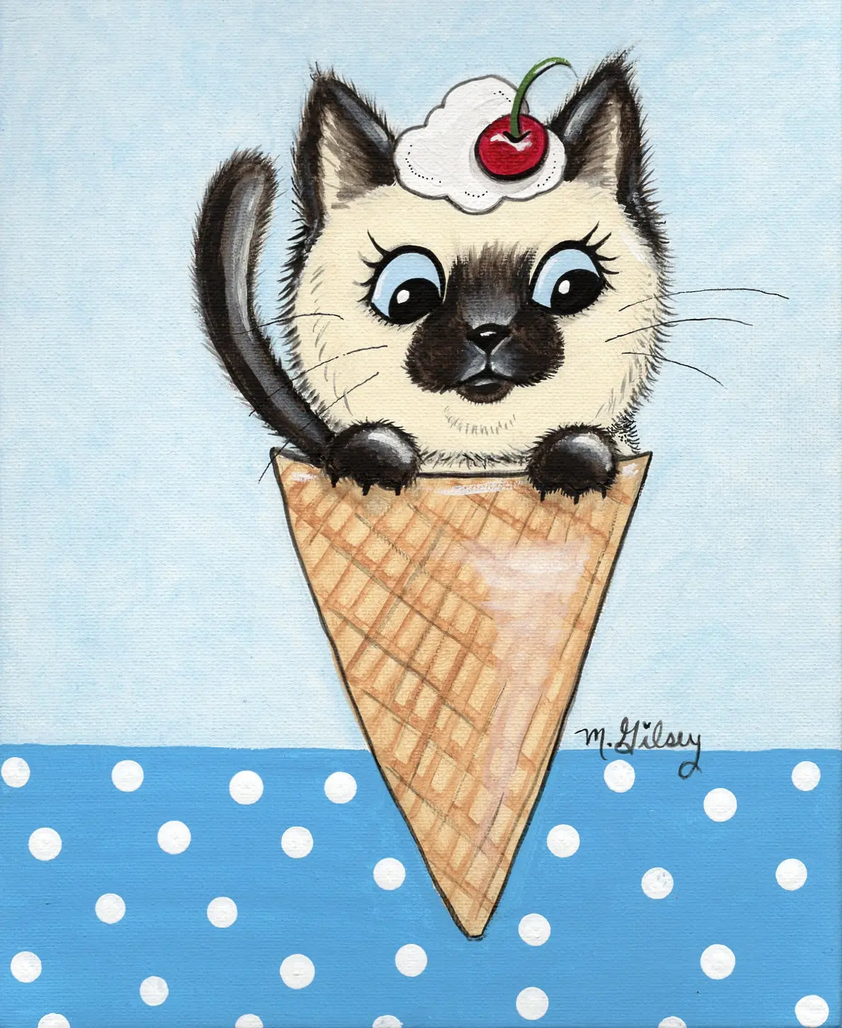Kitty Kone Siamese Kitty Cat ORIGINAL Painting, acrylic painting 8"x10", art for sale Outta the Blue Studio