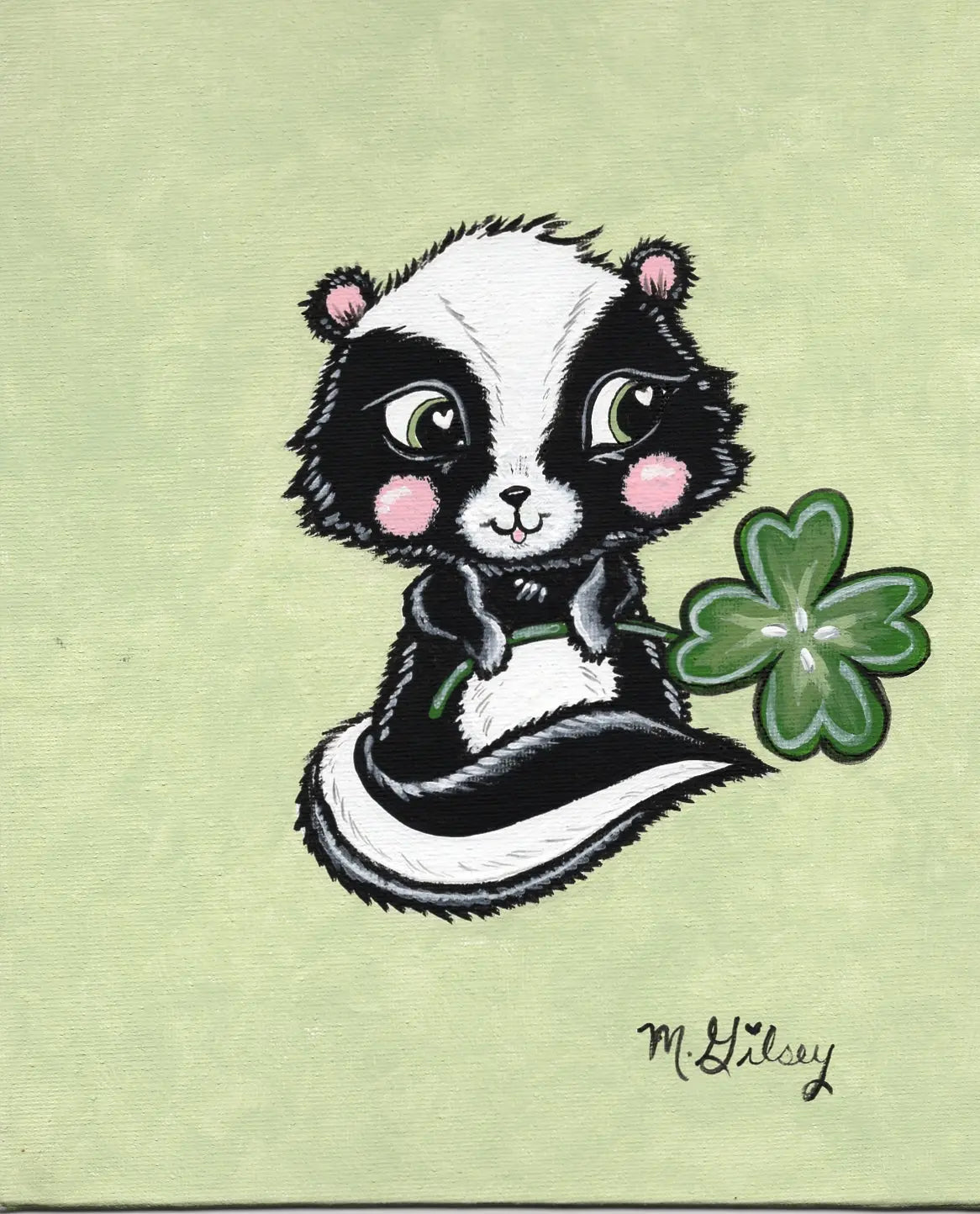 Lil Stinker Lucky Skunk ORIGINAL Painting for Sale 8"x10" canvas Outta the Blue Studio