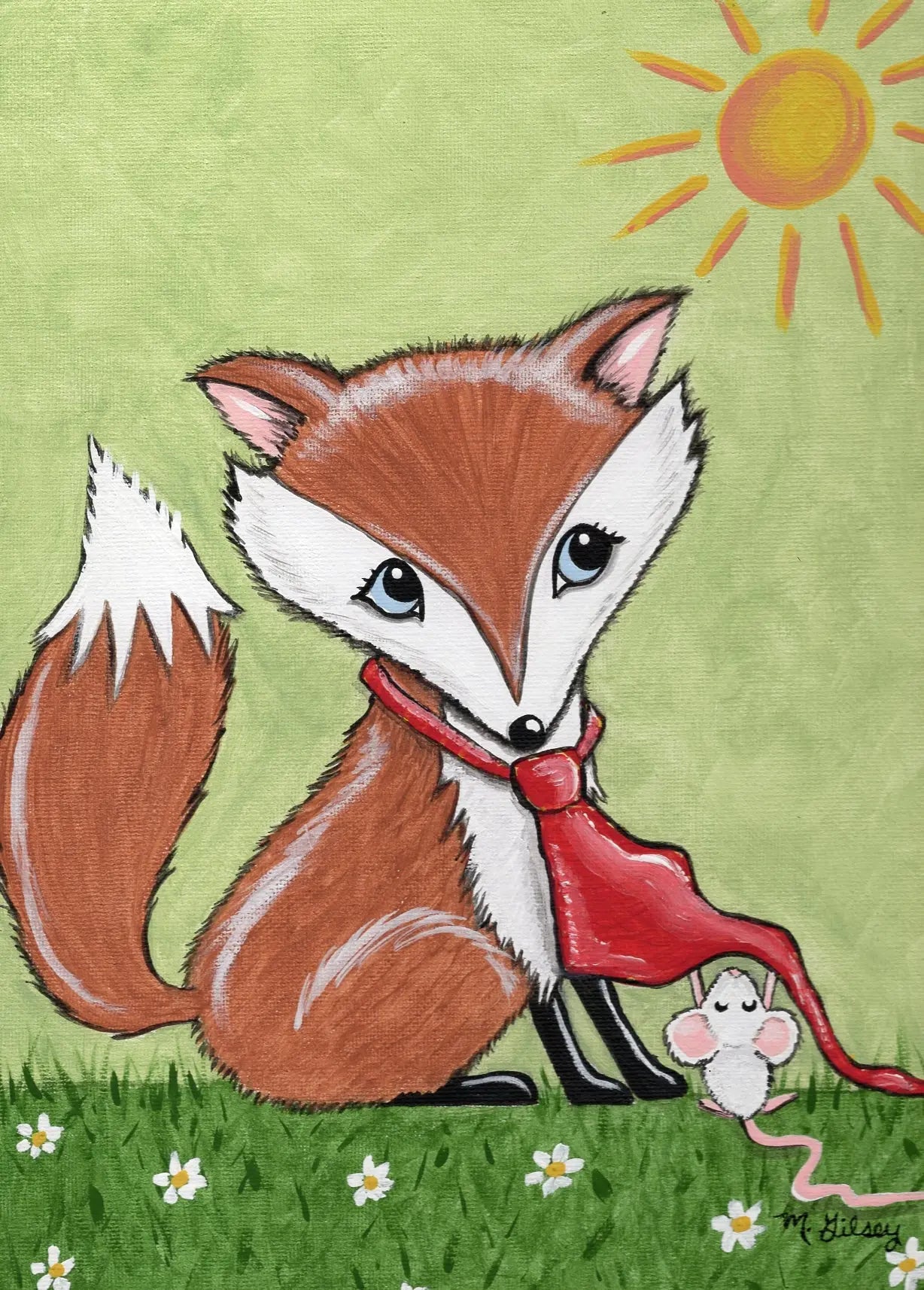 Papa Fox and Friend ORIGINAL Painting 8"x10" acrylic artwork Outta the Blue Studio
