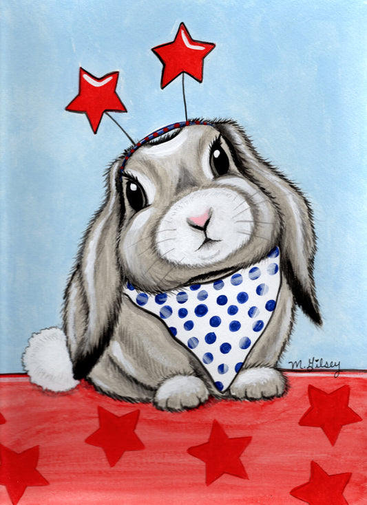 Patriotic Bunny ORIGINAL acrylic Painting 9"x12" for sale