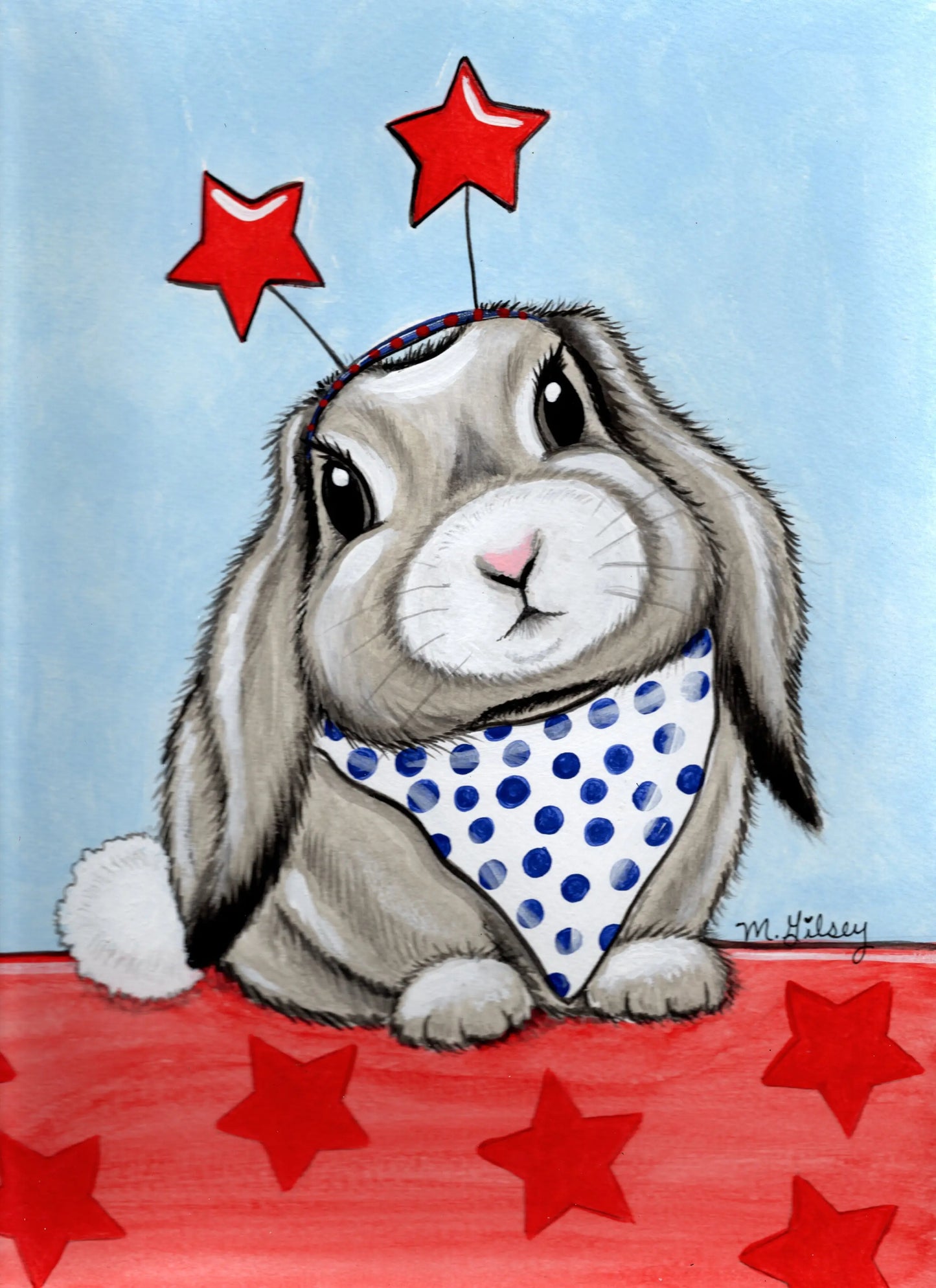 Patriotic Bunny ORIGINAL acrylic Painting 9"x12" for sale Outta the Blue Studio