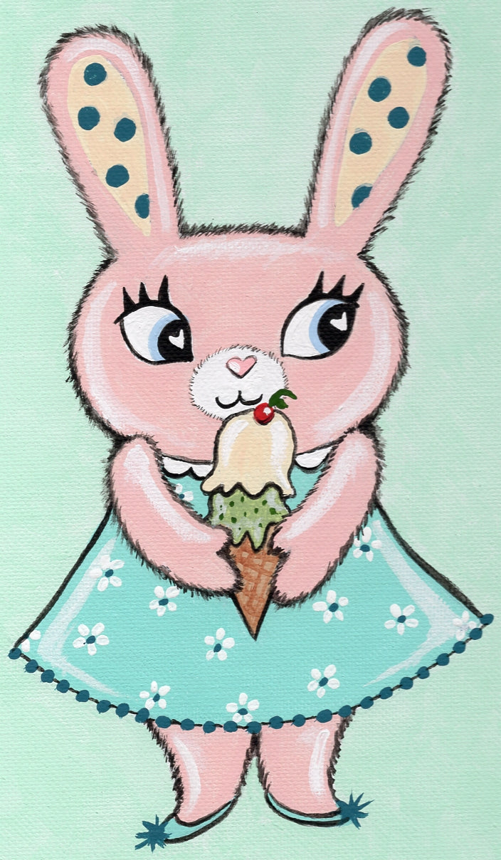 Pink Bunny ORIGINAL Painting 9"x12" acrylic painting