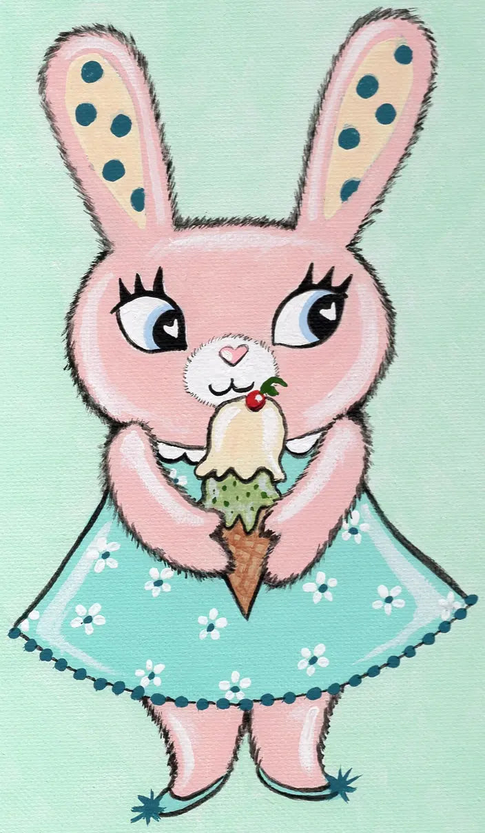 Pink Bunny ORIGINAL Painting 9"x12" acrylic painting Outta the Blue Studio