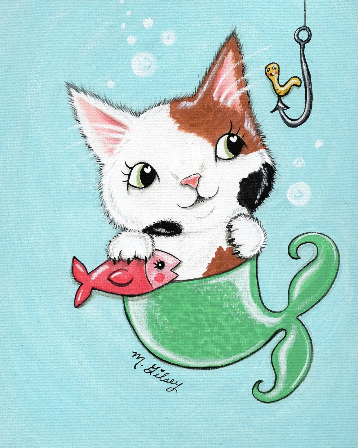 Purrmaid Calico Cutie ORIGINAL Painting 8"x10" acrylic painting Outta the Blue Studio