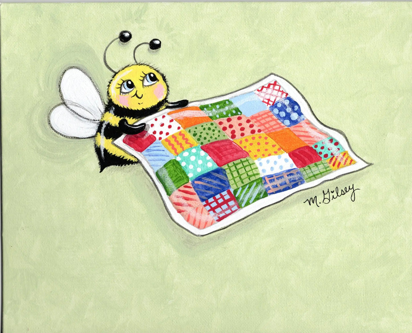 Quilting Bee ORIGINAL Painting 8"x10" acrylic artwork Outta the Blue Studio