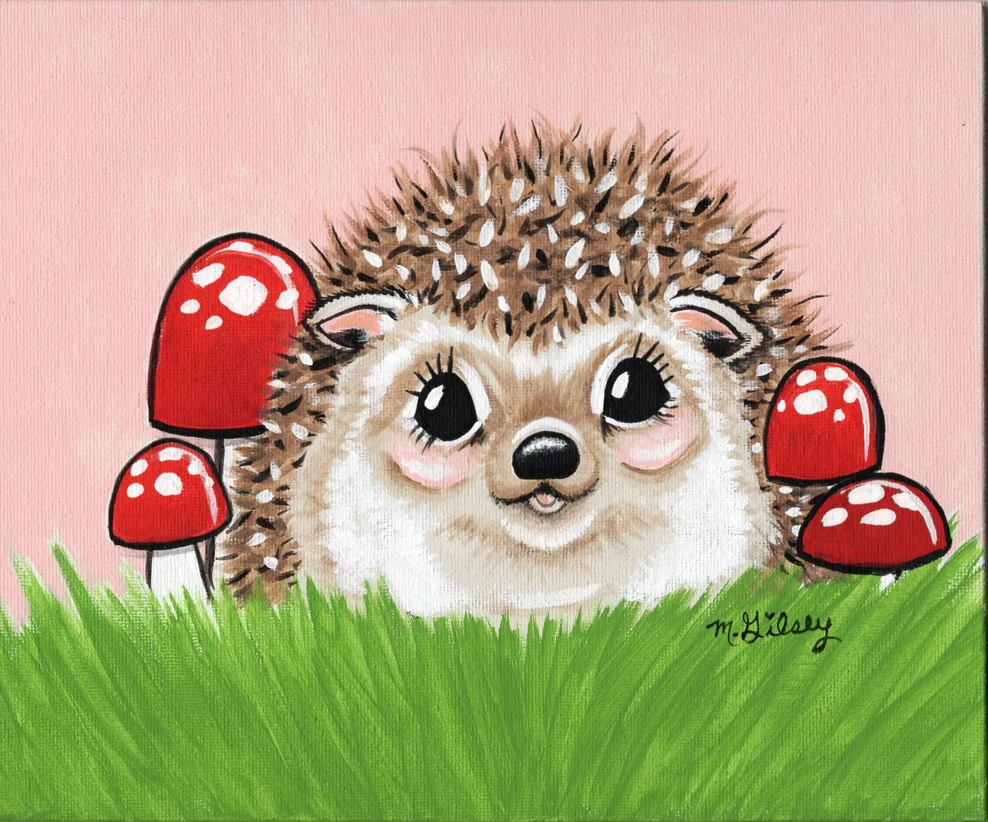 Shroom Hedgehog ORIGINAL Painting 8"x10" Acrylics on canvas Outta the Blue Studio