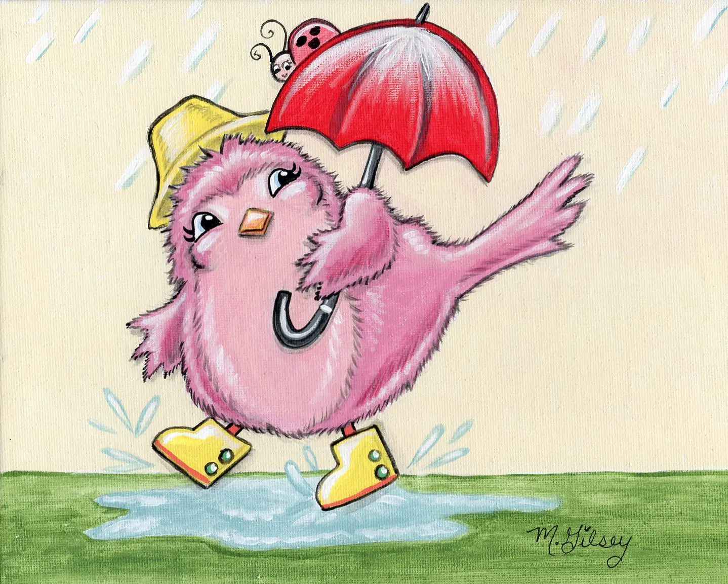 Splish Splash Birdie ORIGINAL Painting 10"x8" acrylic painting Outta the Blue Studio