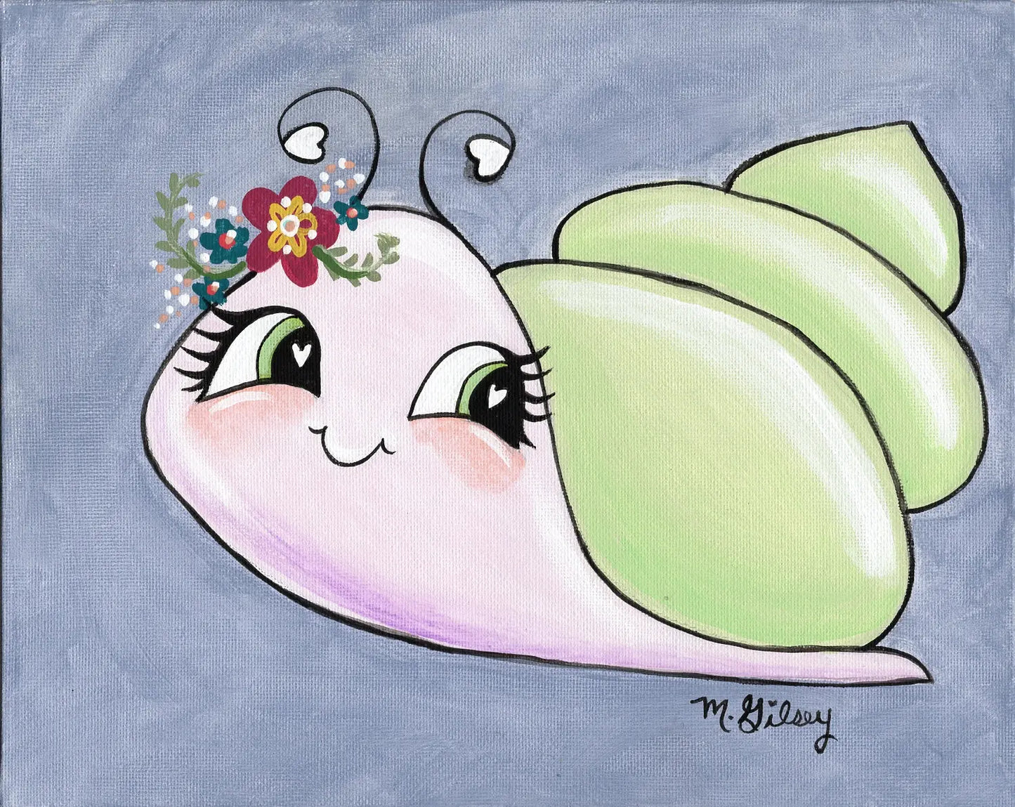 Sweet Lil Snail ORIGINAL Acrylic Painting 8"x10" Outta the Blue Studio