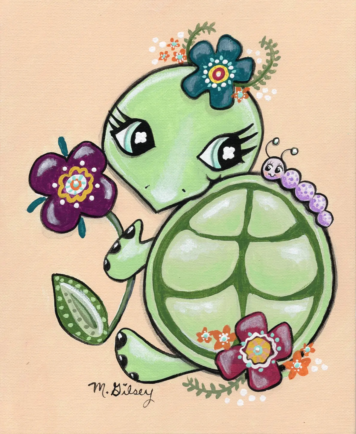 Turtle and Friend ORIGINAL acrylic Painting 8"x10" wall art Outta the Blue Studio