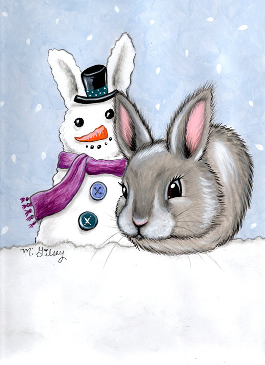 Winter Snow Bunny ORIGINAL Painting for Sale 9"x12"