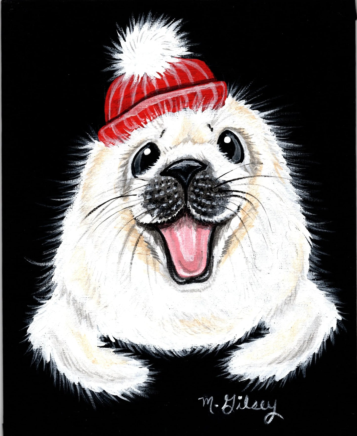 White Winter Snowflake the Seal ORIGINAL Painting 8"x10" Outta the Blue Studio