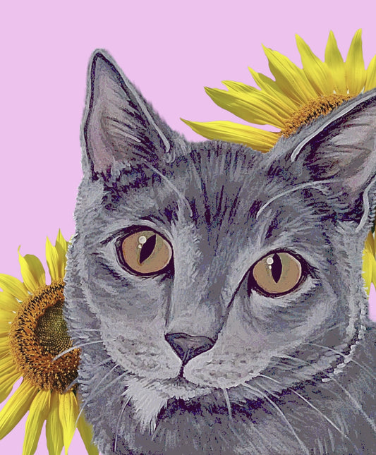 Sunflower Meow Meow ART PRINT, 8"x10" Signed Art Print for Sale