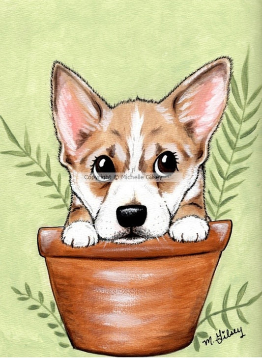 Potted Paws Corgi Luv ORIGINAL Acrylic Painting for Sale, corgi, dog, painted dog, cute