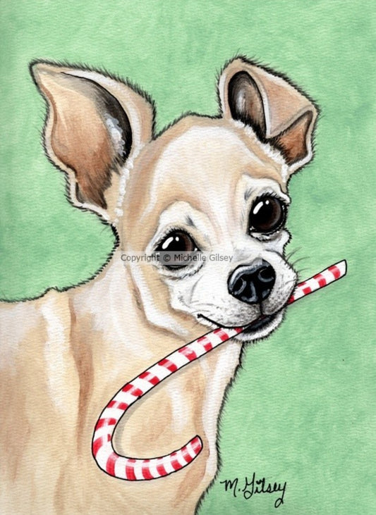 Peppermint Chihuahua ORIGINAL Acrylic Painting for Sale, chihuahua, candycane, dog, puppy, pet portrait