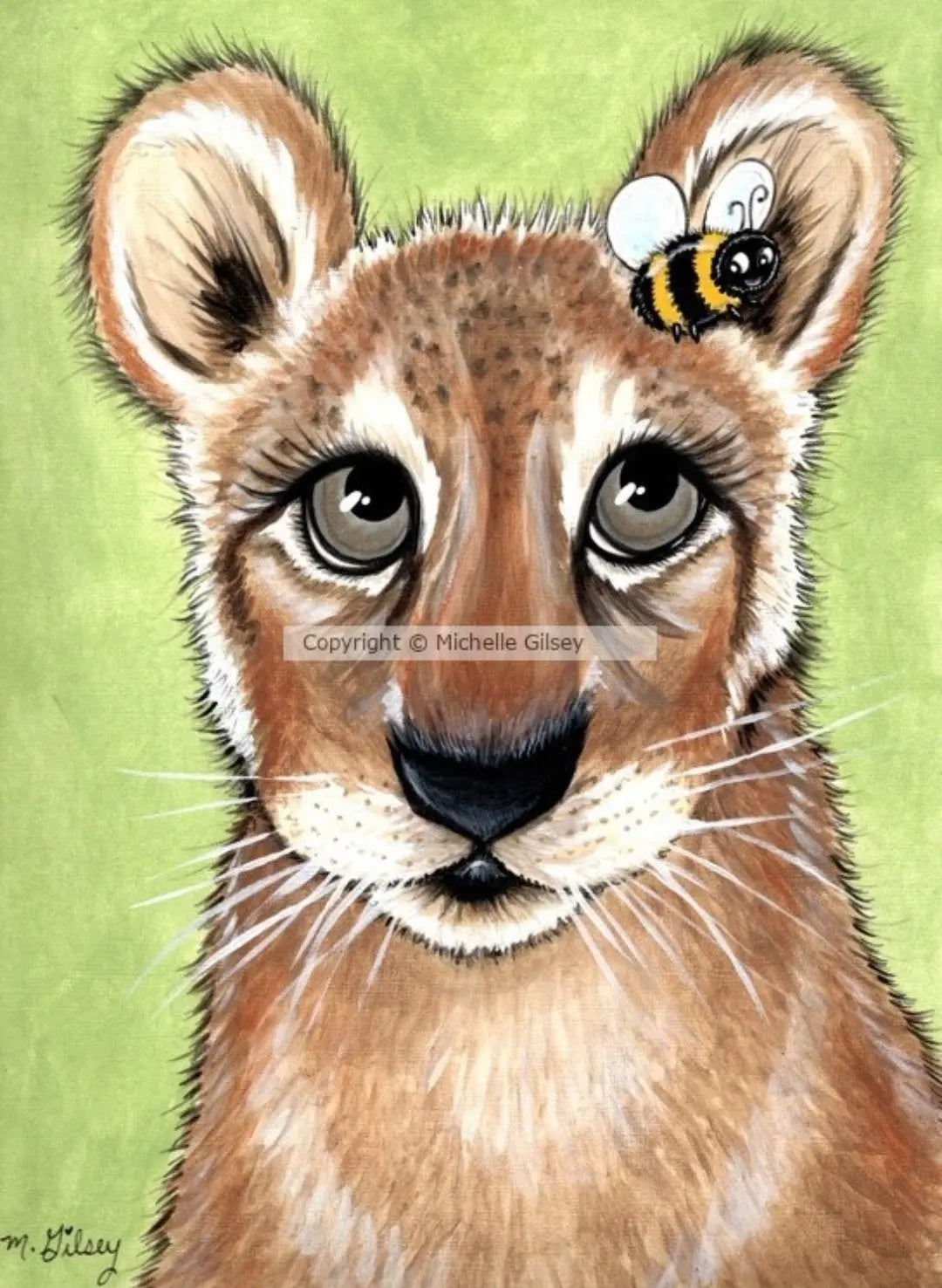 Roar! ORIGINAL Painting acrylic for Sale, lion, bumble bee, jungle decor Outta the Blue Studio