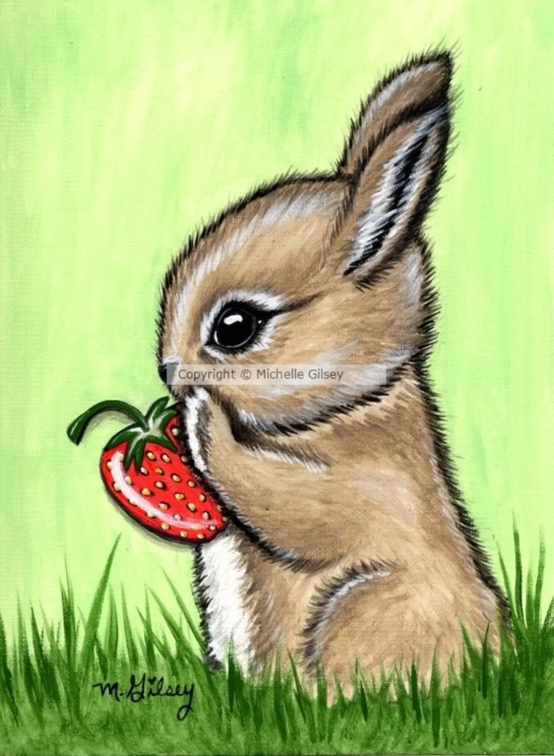 Berry Bunny ORIGINAL Acrylic Painting for Sale, bunny, strawberry Outta the Blue Studio