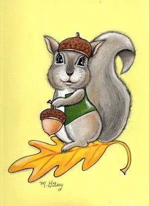 Autumn Squirrel ORIGINAL 9"x12" Acrylic Painting, Fall decor Outta the Blue Studio