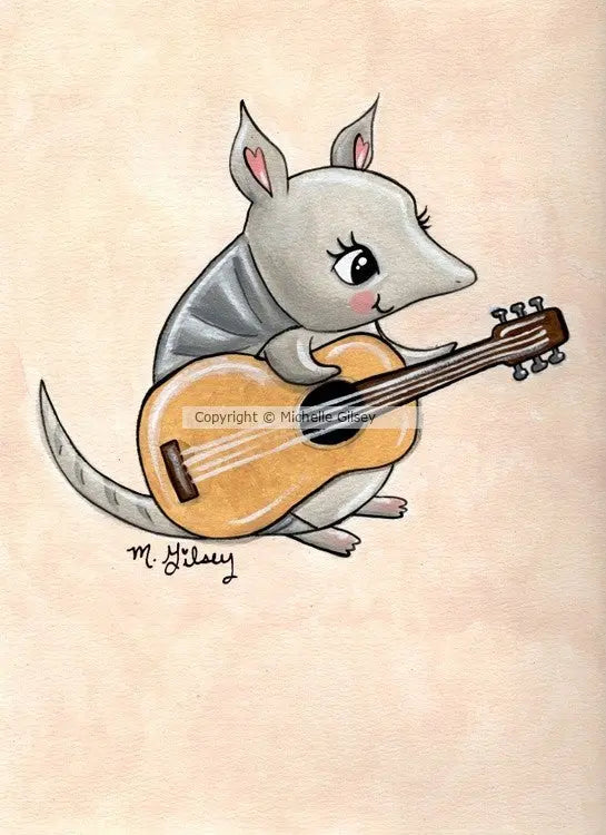 Guitaradillo ORIGINAL PAINTING for Sale, acrylic painting, original artwork, armadillo playing guitar, cute, fun art Outta the Blue Studio