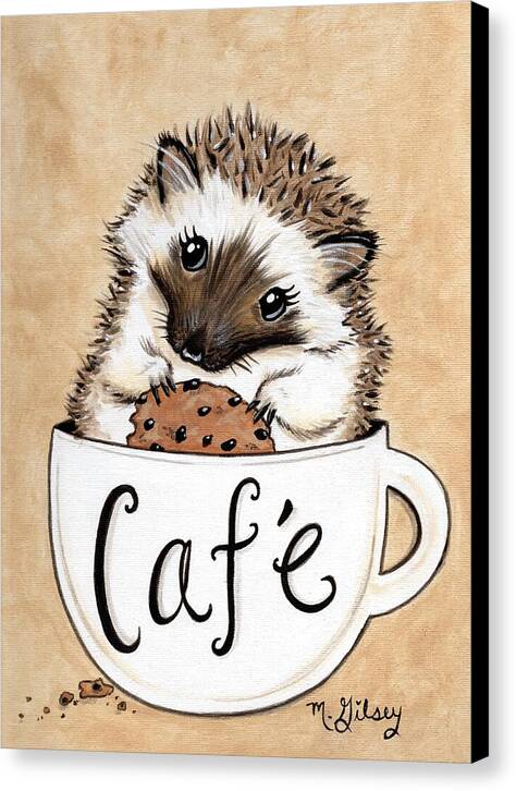 Hedgehog Cafe - Canvas Print, print of artwork, for hedgehog lovers, for coffee lovers, cafe decor, kitchen decor, gift for her
