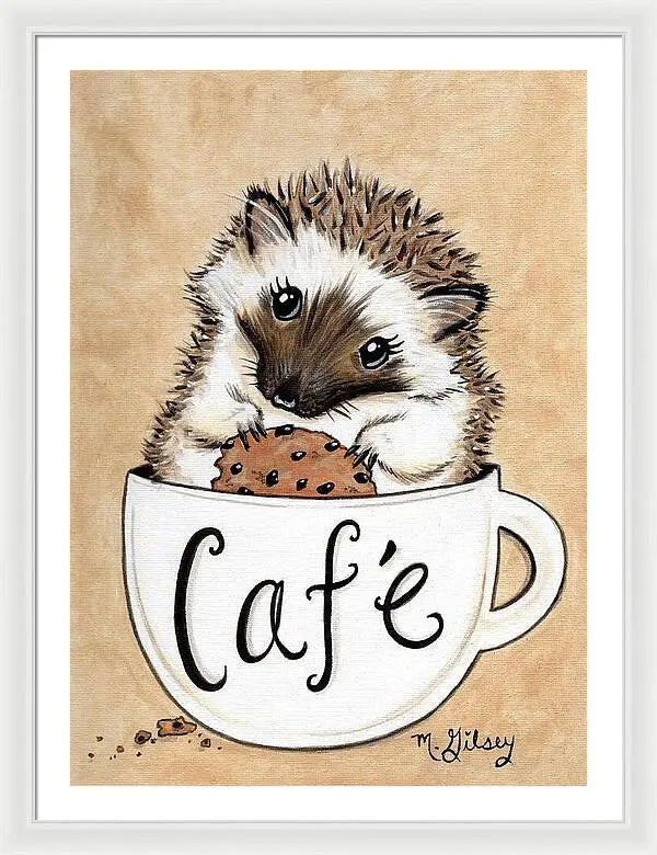 Hedgehog Cafe - Framed Print, for coffee lovers, kitchen decor, cafe wall art, gift for her Pixels