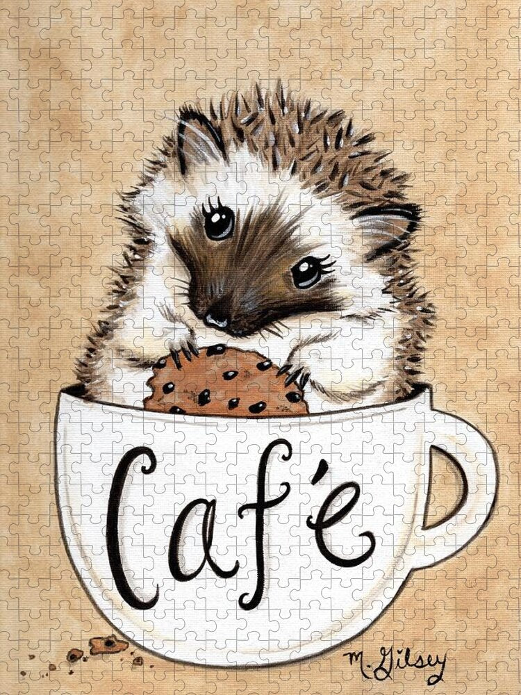 Hedgehog Cafe - Puzzle 500 piece, for puzzle lovers, coffee lover, cute hedgehog, gift for her