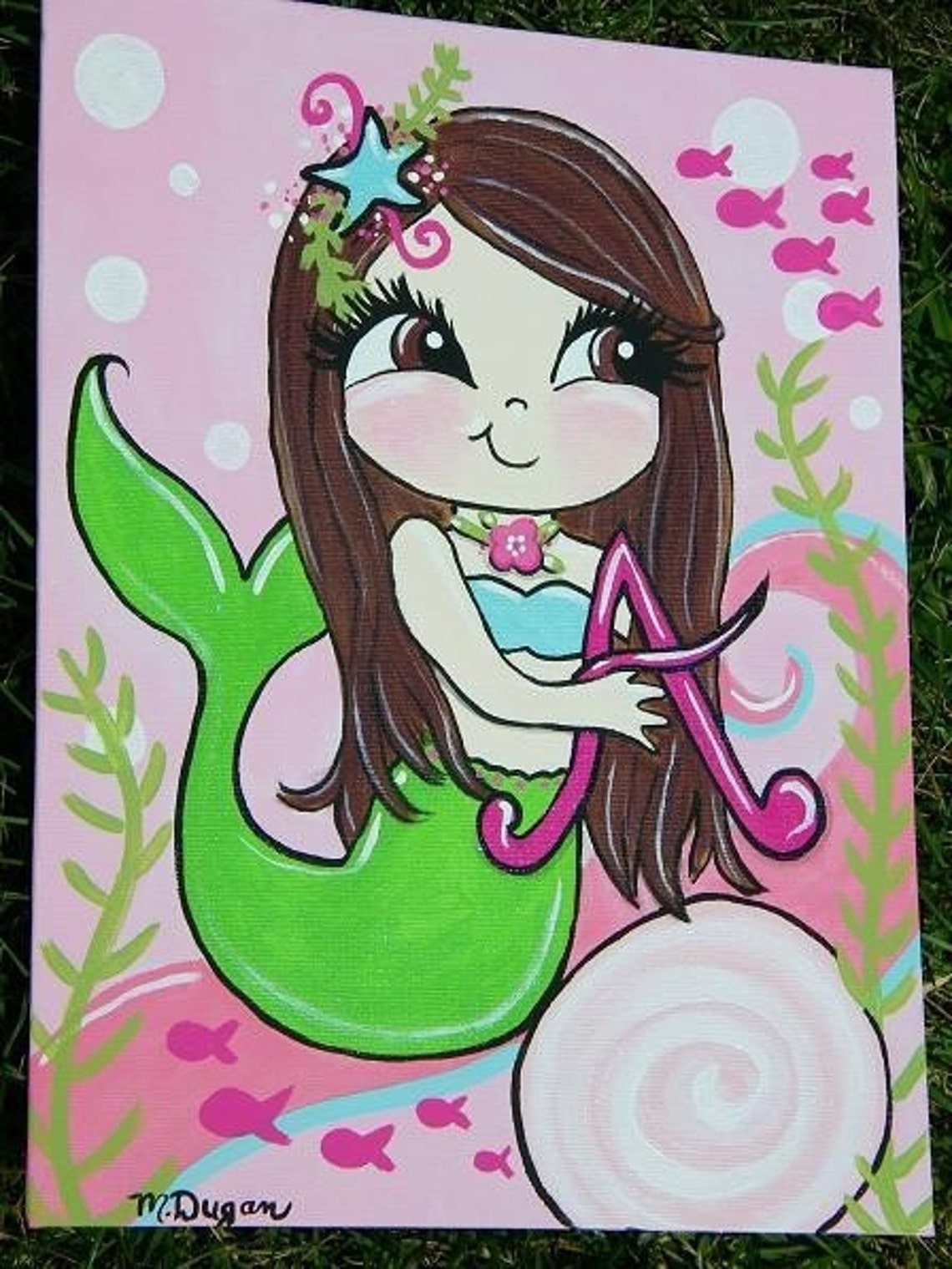 Custom Big Eyed Mermaid Painting for Kids Room 11x14