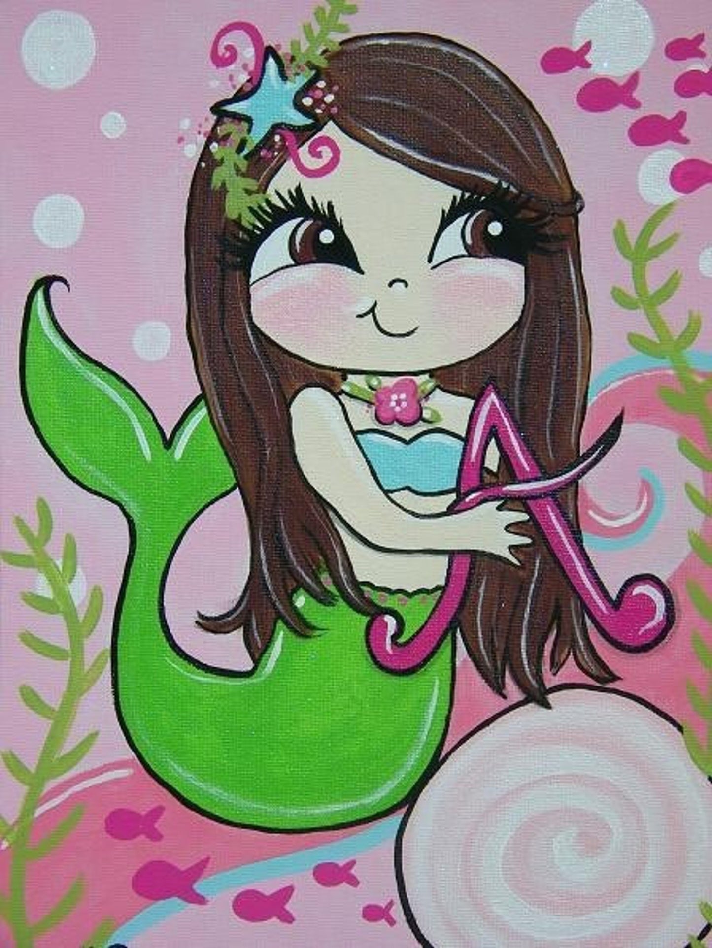 Custom Big Eyed Mermaid Painting for Kids Room 11x14