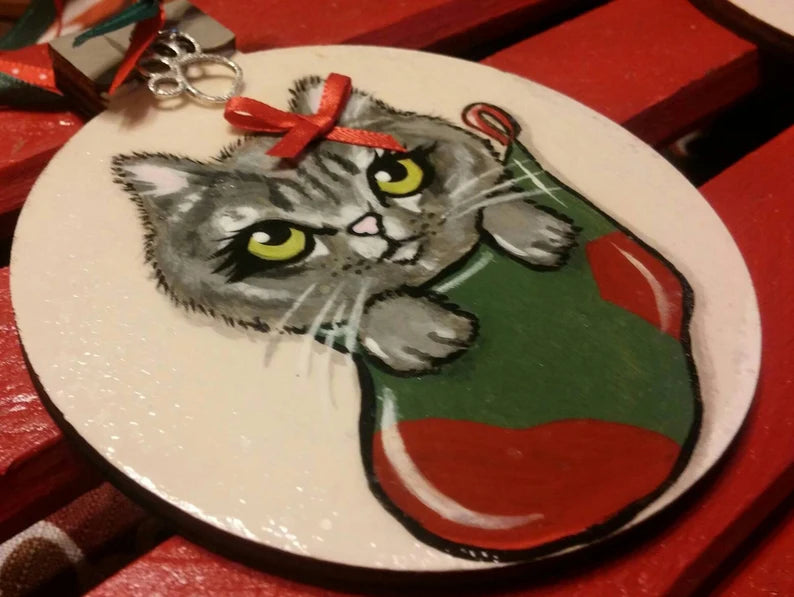 Custom YOUR Cute Pet Portrait Christmas Ornament - Hand painted, Pet memorial, personalized, Christmas gift, pet lover