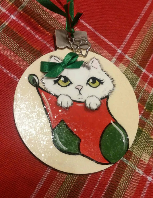 Custom YOUR Cute Pet in Stocking Portrait Christmas Ornament - Hand painted, Pet memorial, personalized, Christmas gift, pet lover