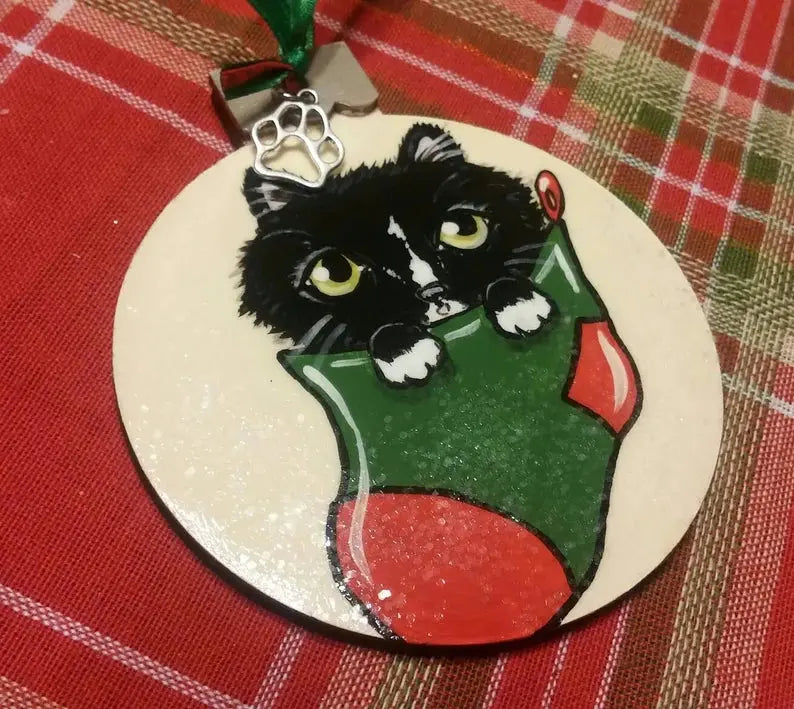 Custom YOUR Cute Pet in Stocking Portrait Christmas Ornament - Hand painted, Pet memorial, personalized, Christmas gift, pet lover Outta the Blue Studio