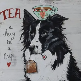 Custom Painted Unique Tea lover Pet Portrait 10"x10" Wall Art Decor, Custom painted gift Outta the Blue Studio