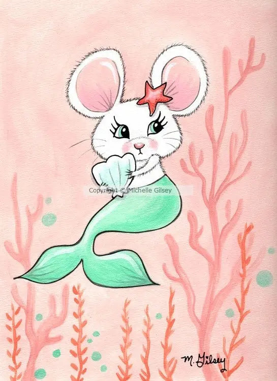 Turquoise the Mermouse ORIGINAL PAINTING for Sale, mouse, mermaid, artwork, acrylic painting, cute Outta the Blue Studio