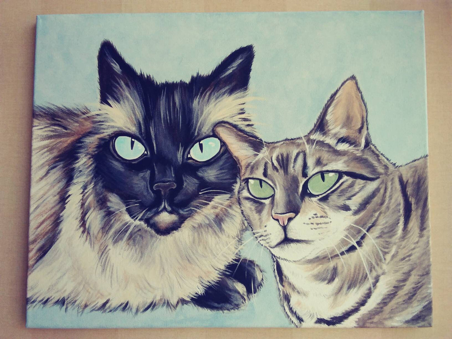 Multiple Pet Portrait Painting 16x20 handpainted, pet memorial, Custom, dog, cat, painted pet, dog owner gift