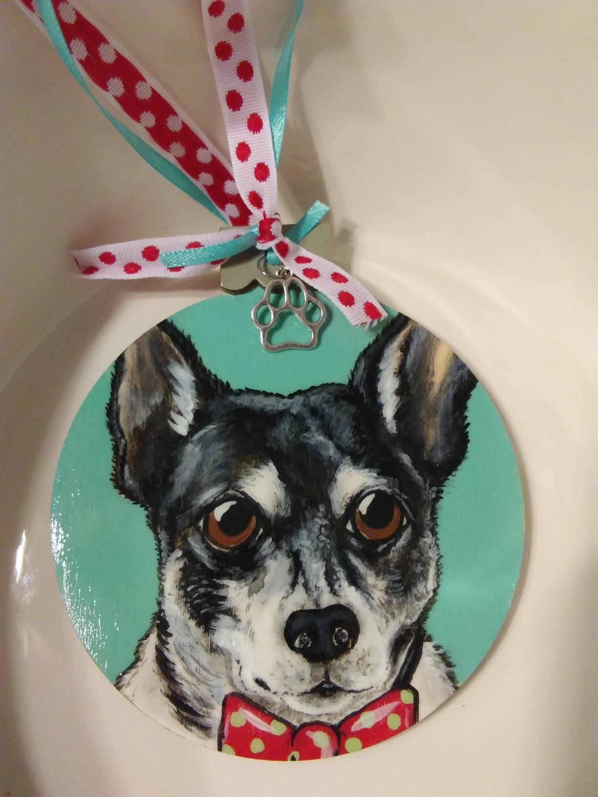 Custom Pet Portrait Christmas Ornament - Hand painted, Pet memorial, personalized, Christmas gift, pet lover, chihuahua