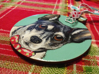 Custom Pet Portrait Christmas Ornament - Hand painted, Pet memorial, personalized, Christmas gift, pet lover, painting of pet