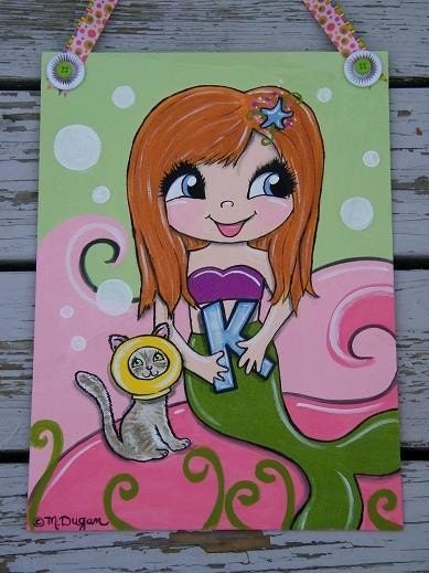 Custom Big Eyed Mermaid Painting for Kids Room 11x14