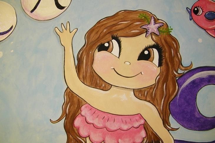 Custom Big Eyed Mermaid Painting for Kids Room 11x14, wall art, room decor, nursery art