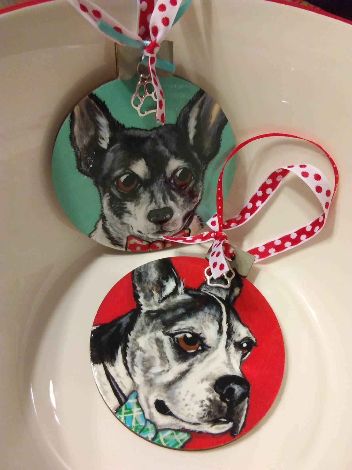 Custom Pet Portrait Christmas Ornament - Hand painted, Pet memorial, personalized, Christmas gift, pet lover