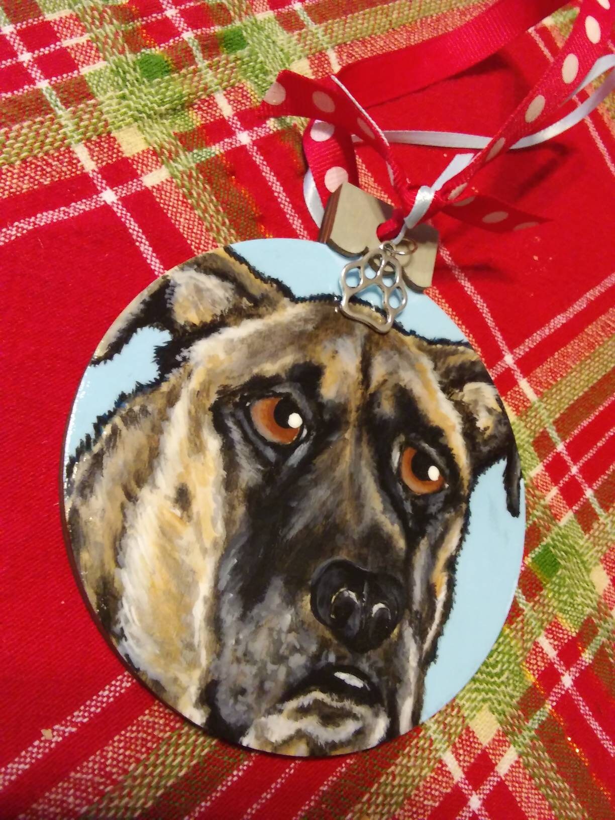 Two Custom Pet Portrait Ornaments - Hand painted wood Christmas tree decor gift idea dog cat animal , pet memorial, pet loss, pet painting